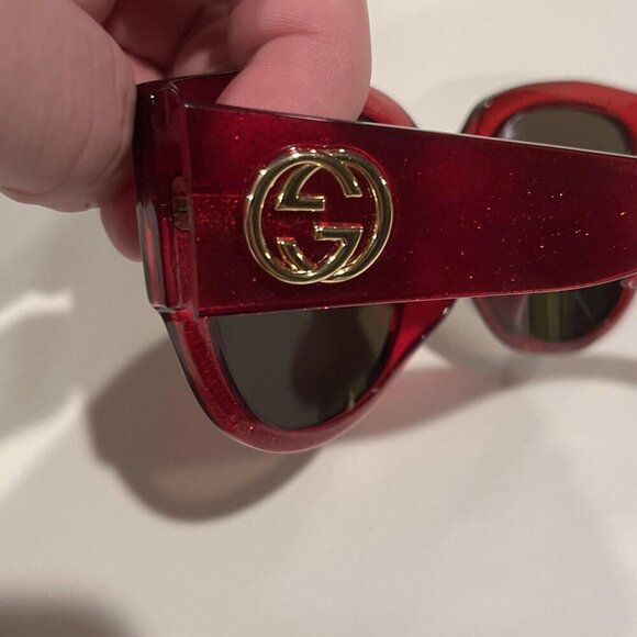Gucci Glitter Round Frame Sunglasses GG0142SA Red - Picture 9 of 11